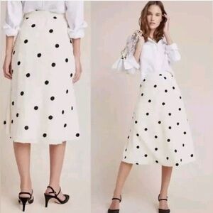 Anthropologie Eri + Ali Andréa Cram textured black dot midi skirt size S